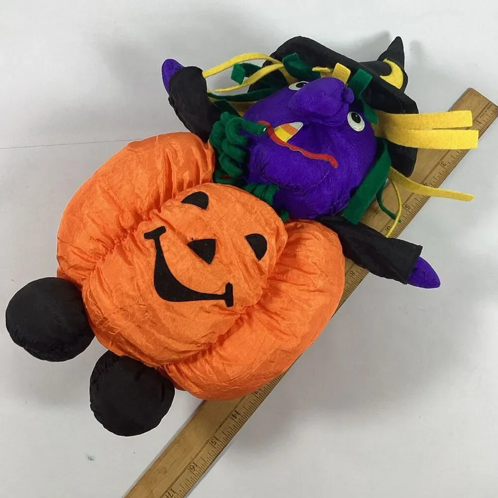 Vtg 1997 International Silver Co Halloween Pumpkin Witch Plush Stuffed Toy Nylon